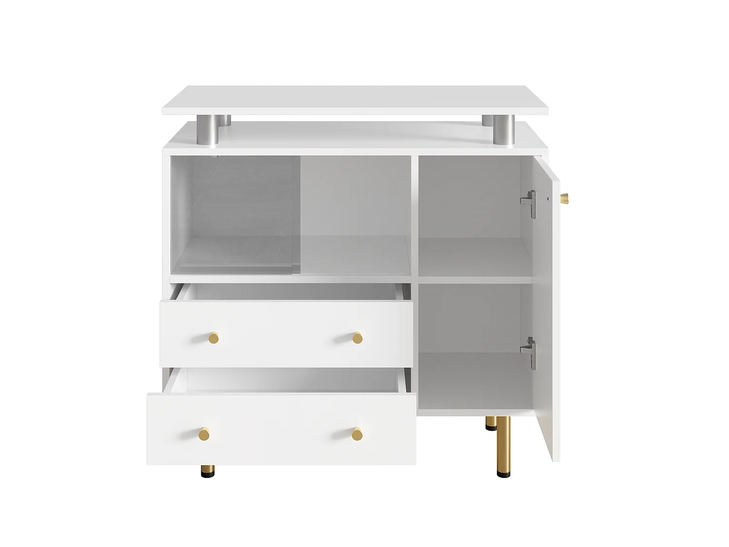 Vitrine 2 portes en verre avec éclairage LED – 80 x 35 x 80 cm – Panneaux de particules et verre – Blanc