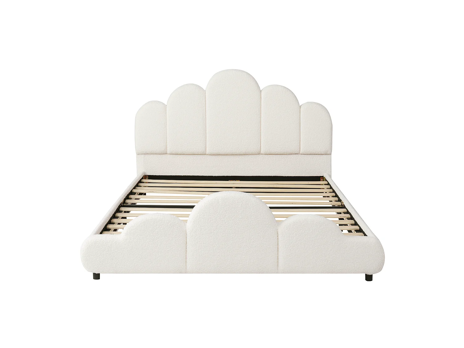 Upholstered children's bed 140 x 200 cm with padded cloud headboard and rounded corners - Bouclé - Beige (Mattress not included)