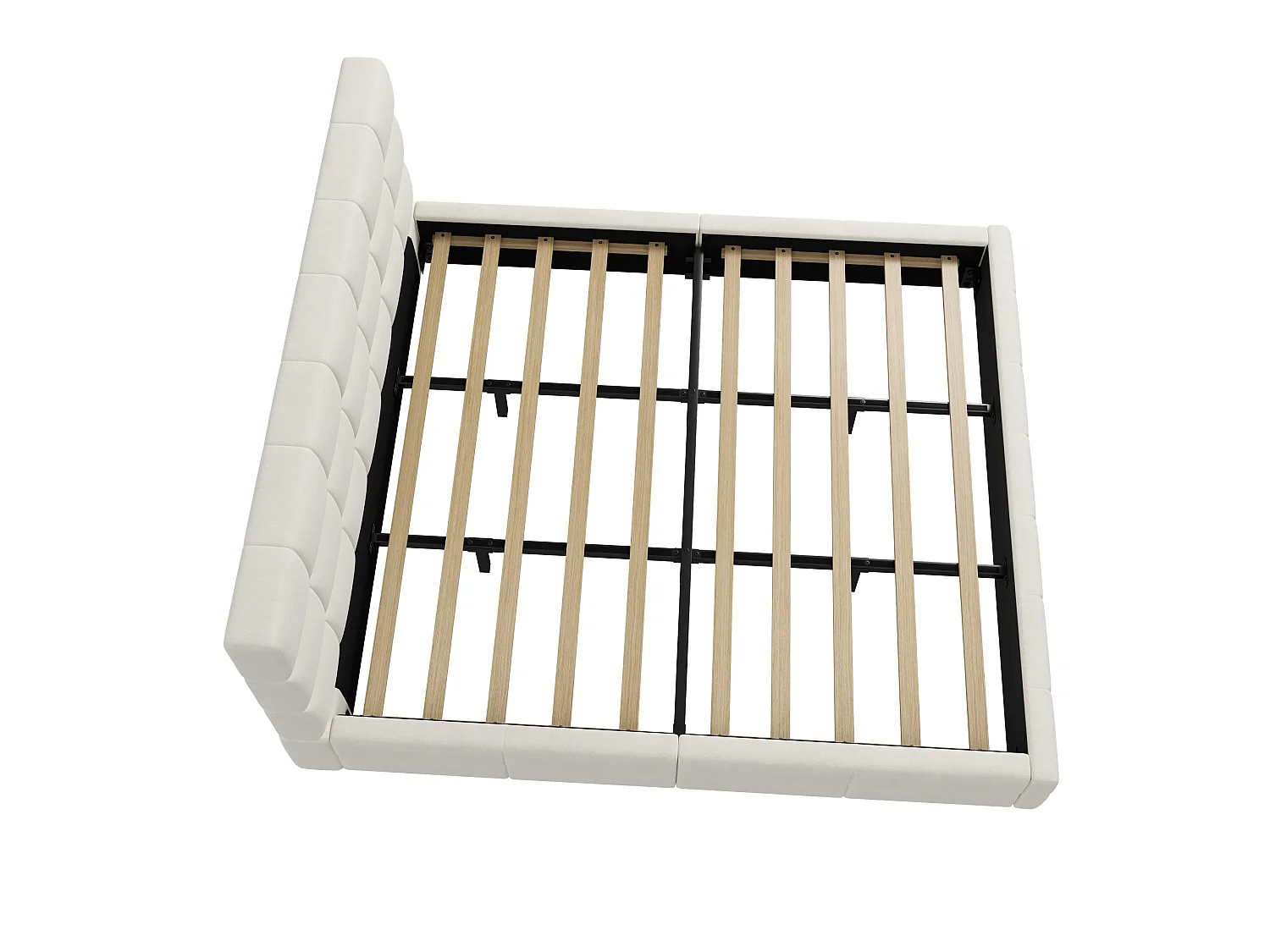 Cama tapizada de 180 x 200 cm con cabecero acolchado - MDF, madera contrachapada y terciopelo - Beige (colchón no incluido)