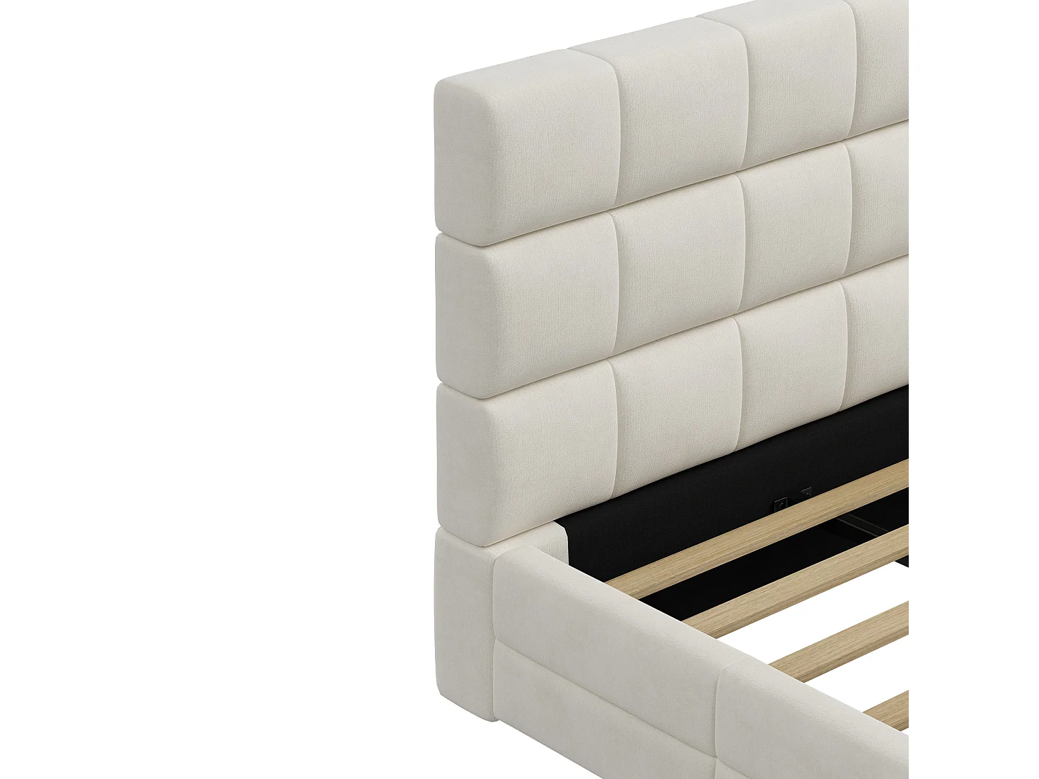 Cama tapizada de 180 x 200 cm con cabecero acolchado - MDF, madera contrachapada y terciopelo - Beige (colchón no incluido)