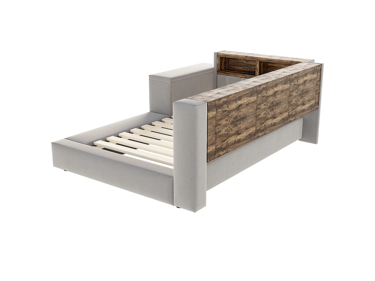 Upholstered bed 90 x 200 cm with headboard storage, compartments, LEDs and sockets - Velvet + MDF - Dark grey (Mattress not included)
