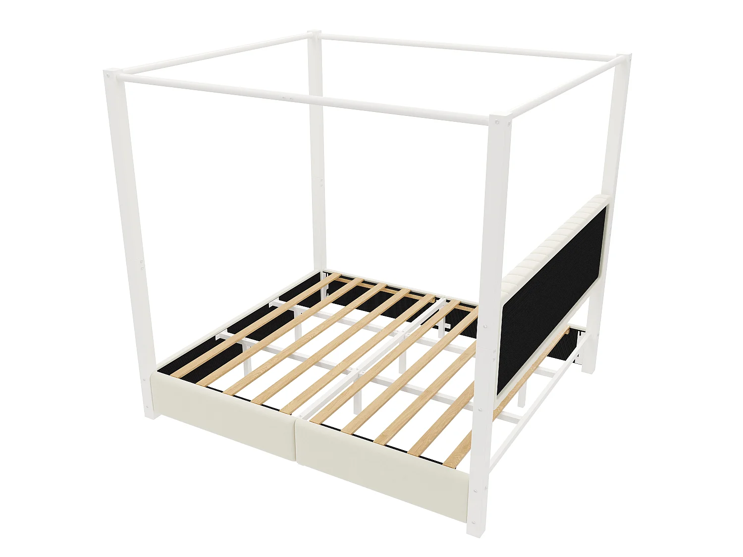 Hemelbed 180 x 200 cm met gestoffeerd hoofdeinde - MDF, metaal en fluweel - Moderne stijl - Beige en wit (matras niet inbegrepen)