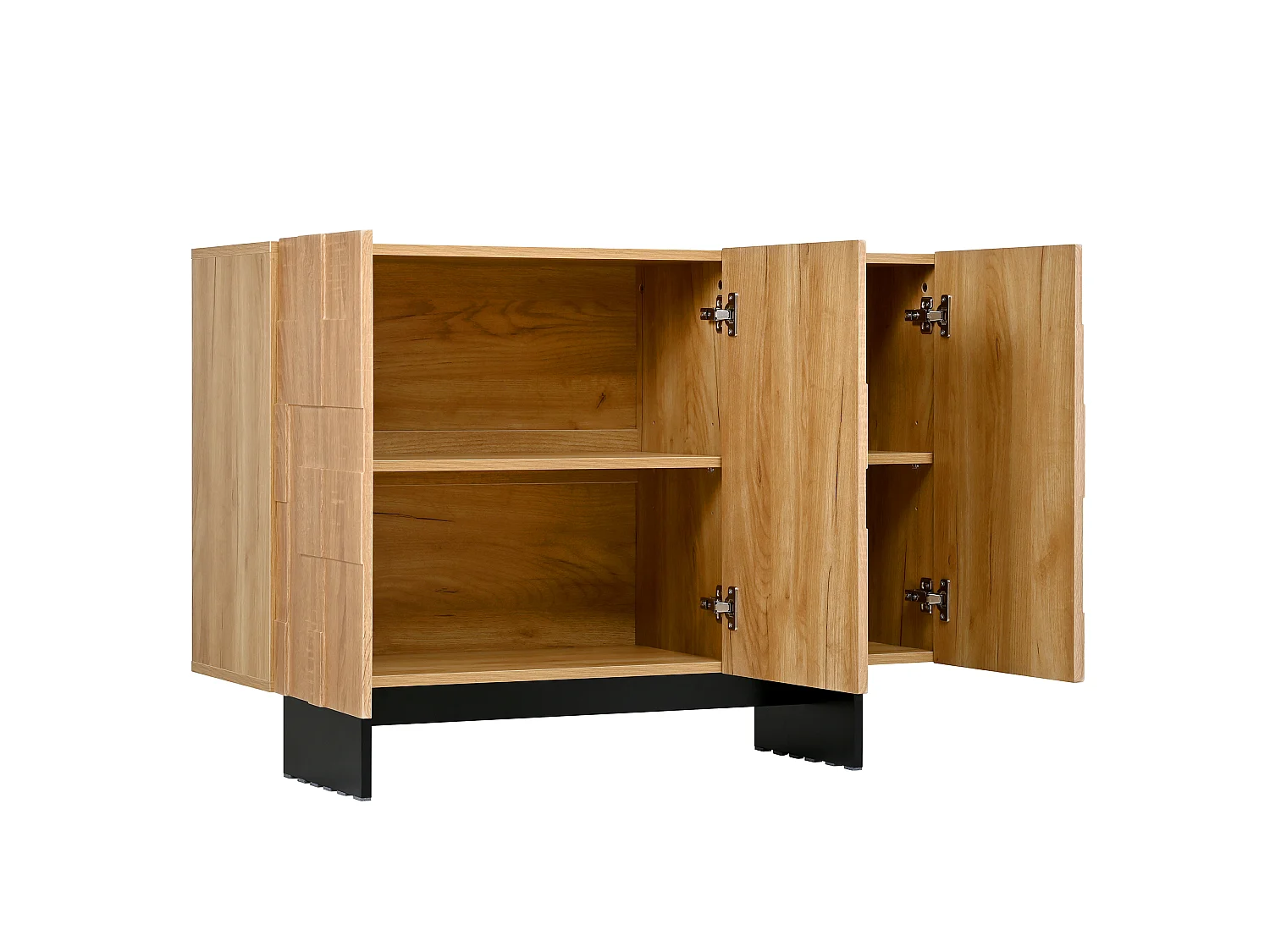 3-door sideboard with adjustable shelves – MDF and bamboo – 105 x 33.5 x 76 cm – Natural and black