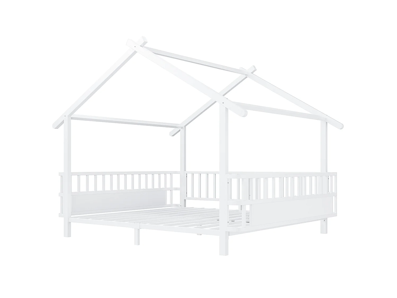Lit cabane enfant 140 x 200 cm avec barrières de sécurité – Structure métal personnalisable – Blanc (Sans matelas)