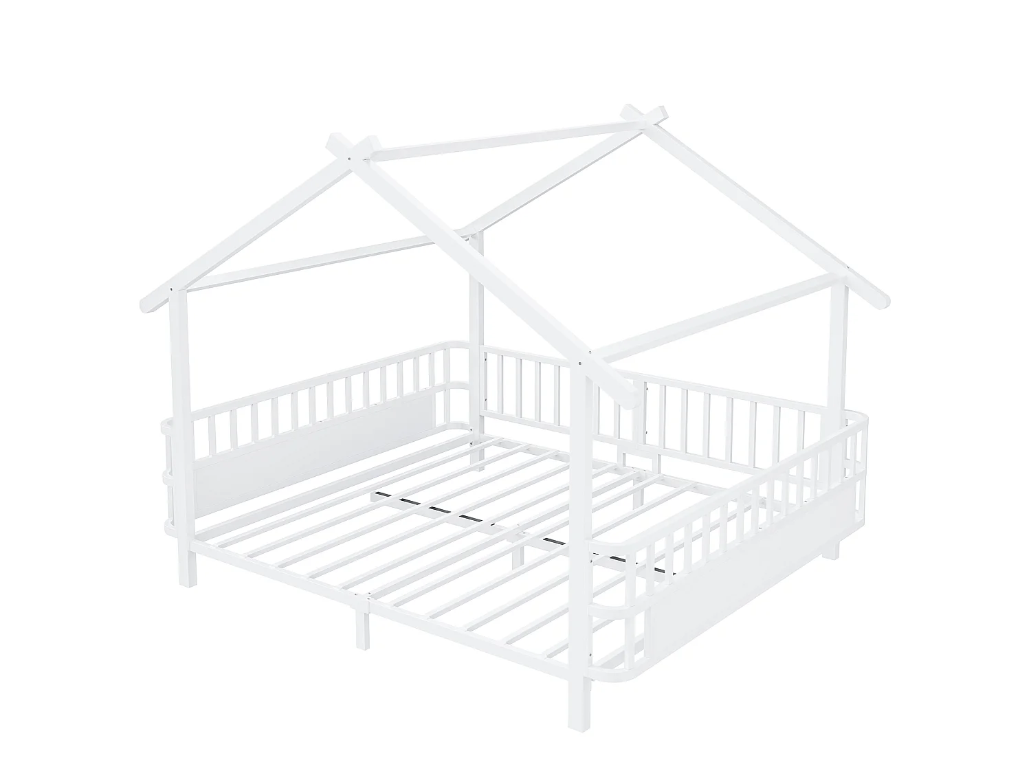 Lit cabane enfant 140 x 200 cm avec barrières de sécurité – Structure métal personnalisable – Blanc (Sans matelas)