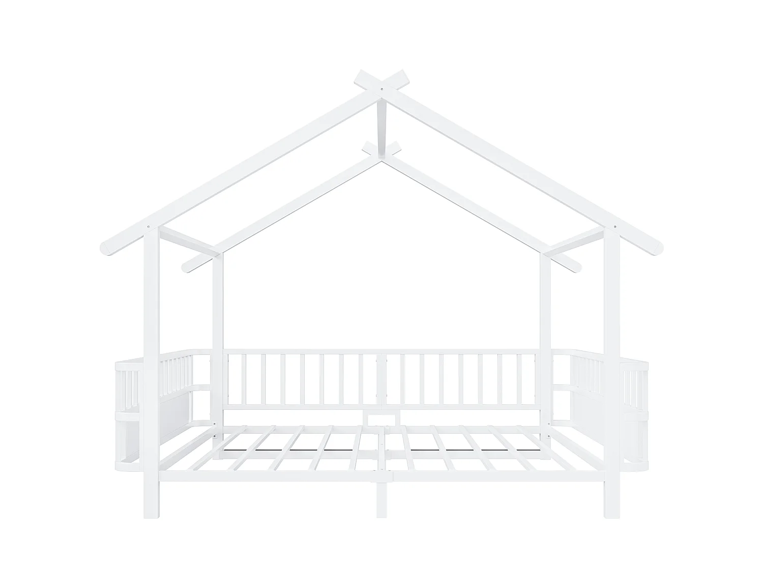 Lit cabane enfant 140 x 200 cm avec barrières de sécurité – Structure métal personnalisable – Blanc (Sans matelas)
