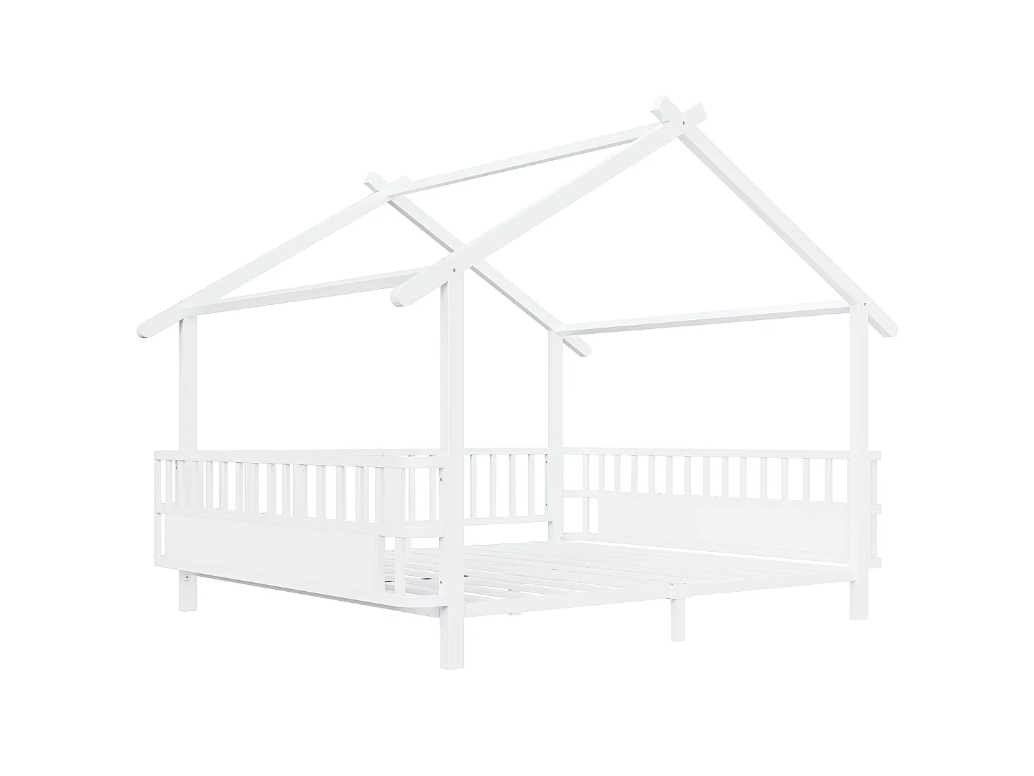 Lit cabane enfant 140 x 200 cm avec barrières de sécurité – Structure métal personnalisable – Blanc (Sans matelas)