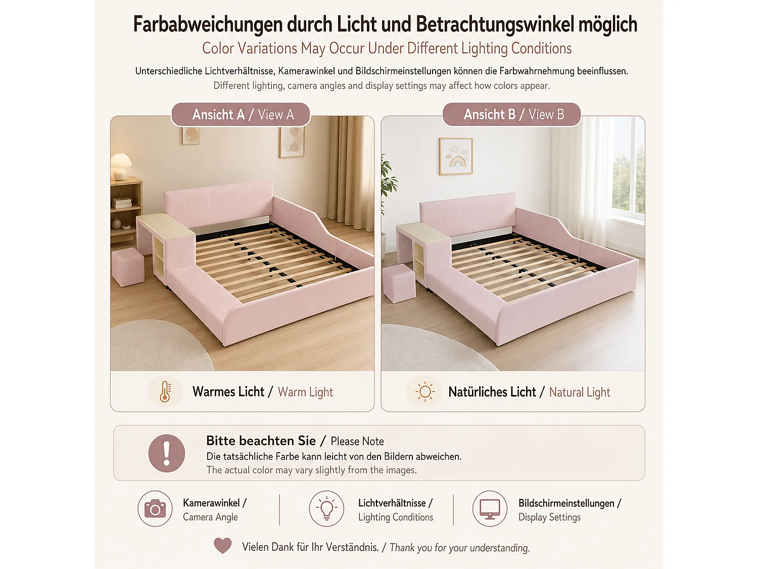 Lit enfant 140 x 200 cm avec bureau, tabouret et étagère de rangement – Velours – Rose (Sans matelas)