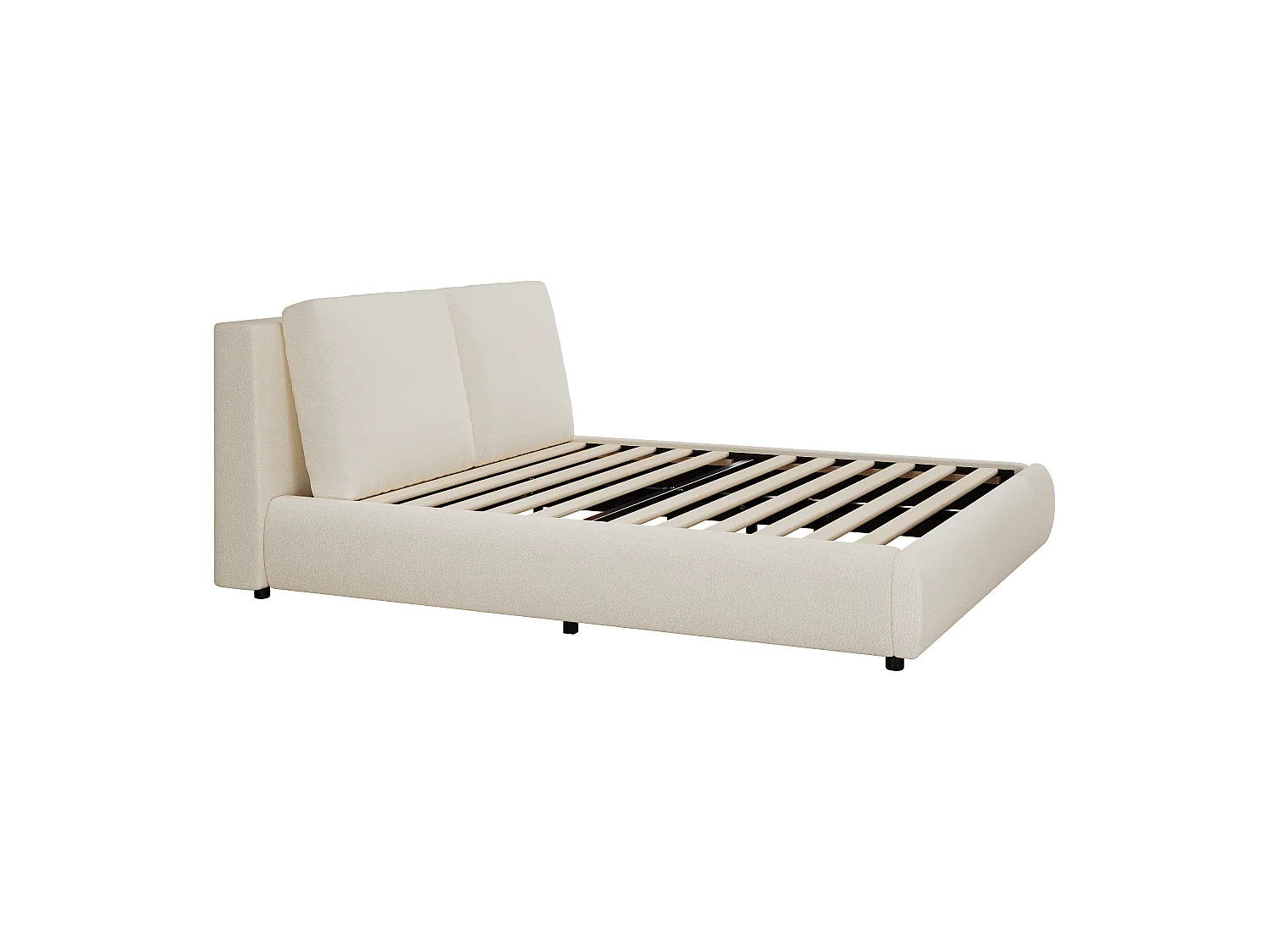 Cama tapizada de 180 x 200 cm en tejido bouclé con espacio de almacenamiento bajo la cama y cabecero regulable - Beige (Colchón no incluido)