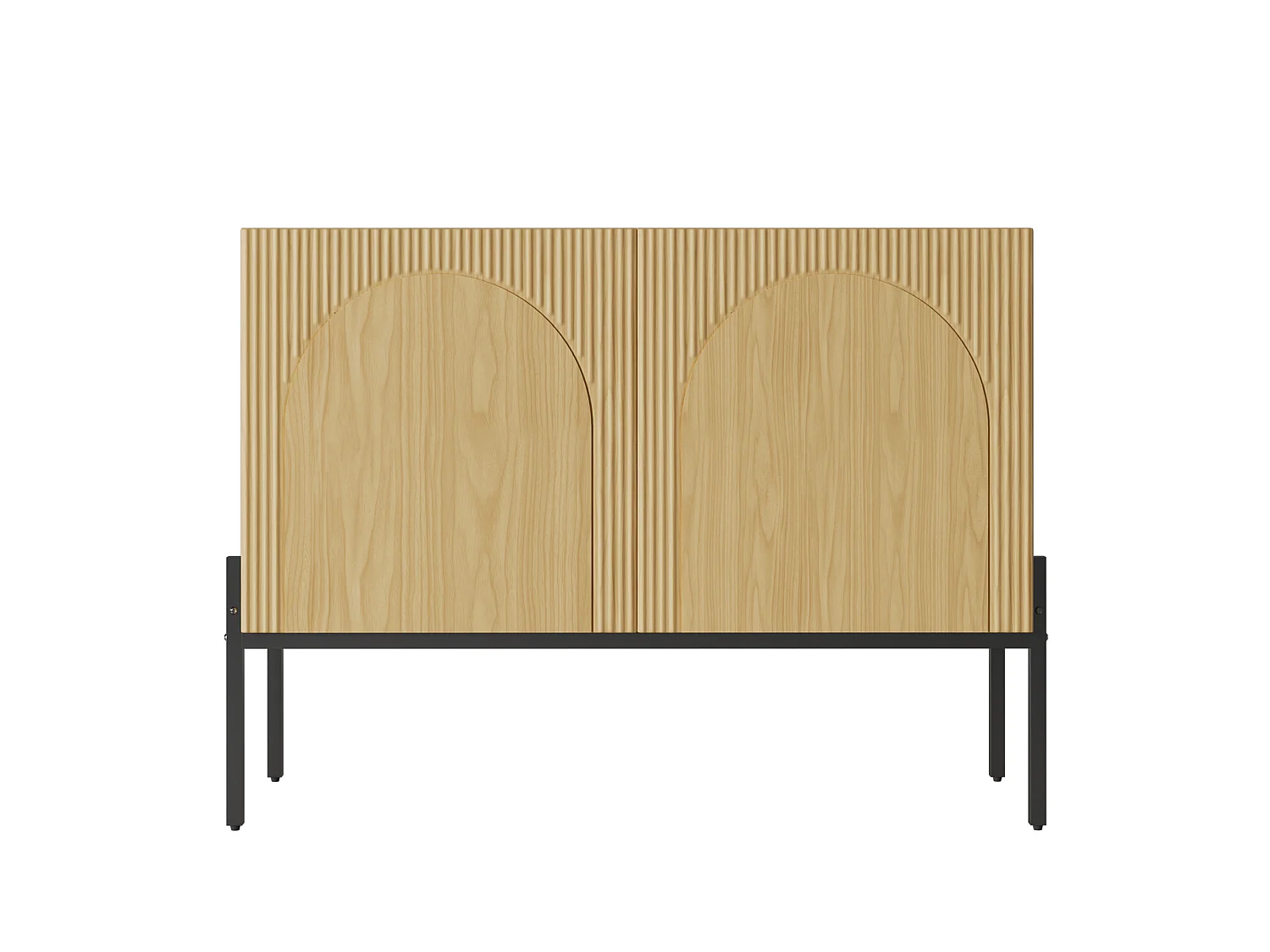 2-door sideboard with metal legs and grooved design - Particleboard - 100 × 40 × 75 cm - Natural wood
