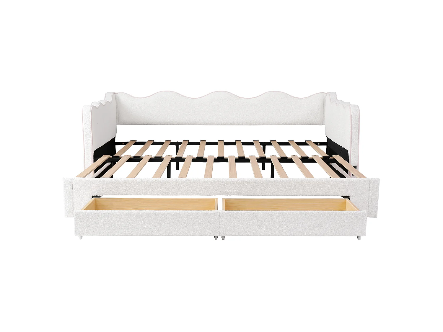 Trundle bed 90/180 x 200 cm with 2 drawers, USB/Type-C - Bouclé - 217 x 184.5 x 75 cm - Beige (Mattress not included)