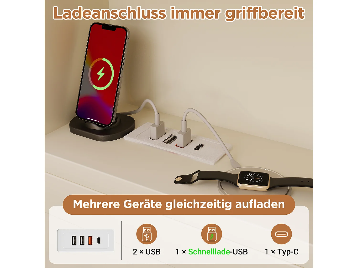 Uitschuifbaar bed 90 x 200 cm + 90 x 190 cm met opbergruimte aan 3 zijden, 3 USB-poorten en USB-C - Grenenhout + Spaanplaat - Wit (Matras niet inbegrepen)