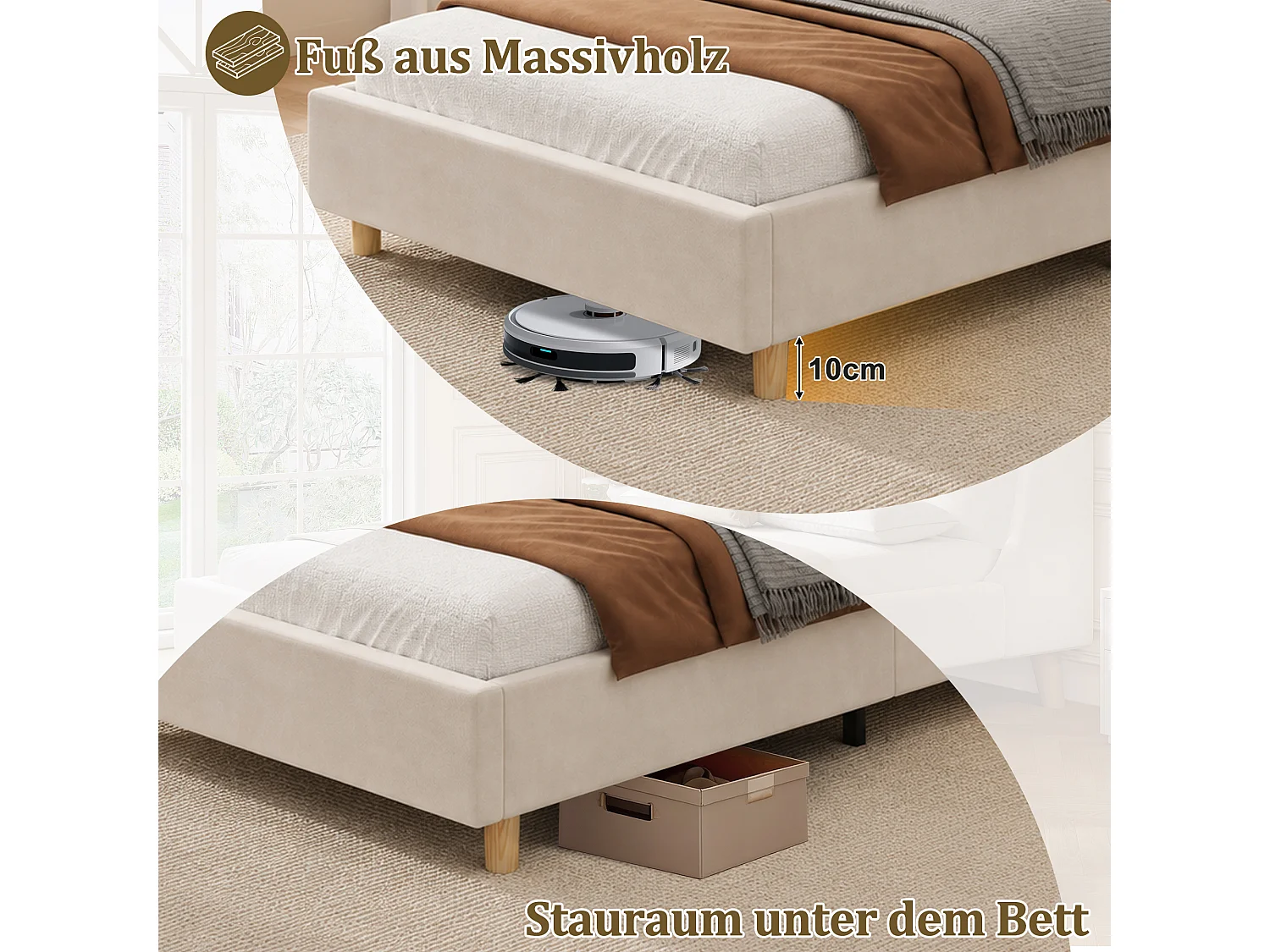 Upholstered children's bed 90 x 200 cm with headboard, USB & Type-C docking station, reading lamp - Velvet - Beige (Mattress not included)