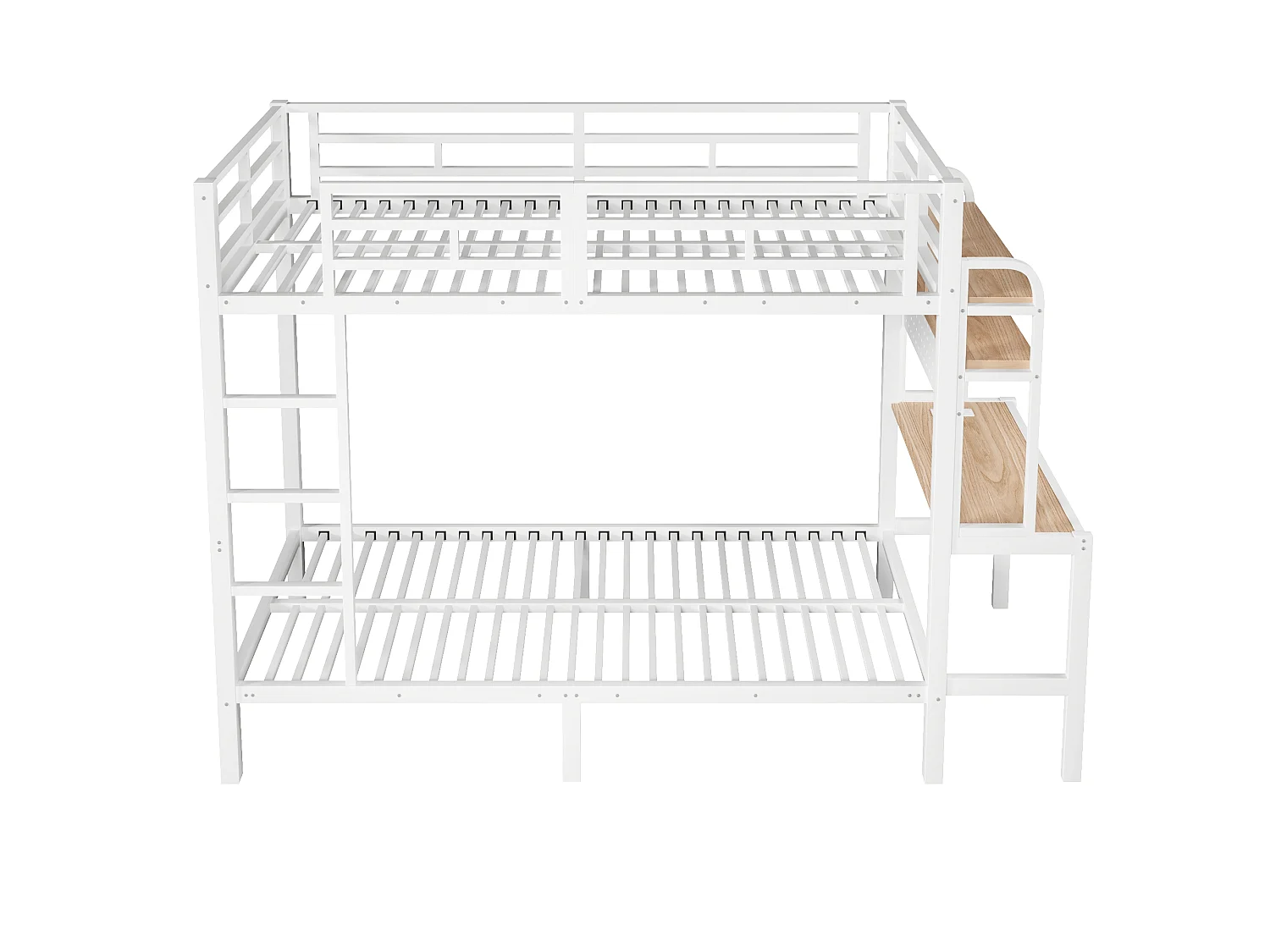 Køjeseng 90 x 200 cm med skrivebord, hylder, LED-lys og USB-porte – Metal og MDF – Sengehest – Hvid (Madras medfølger ikke)