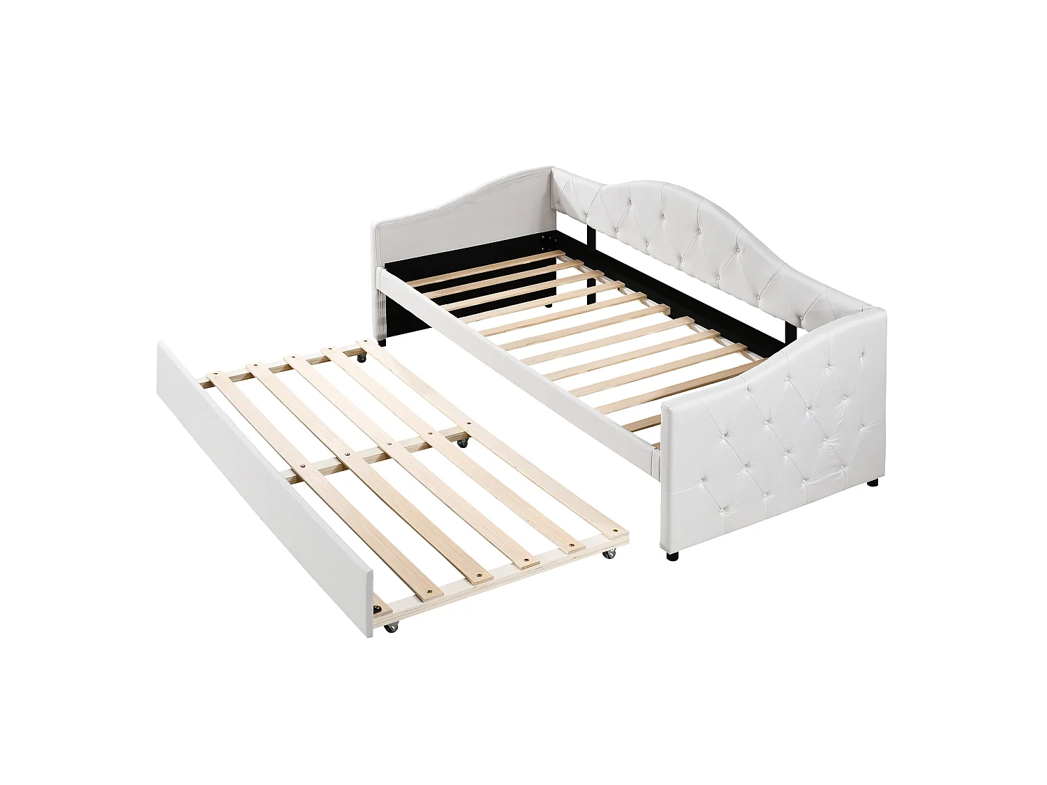 Cama auxiliar 90 x 200 cm com cama extensível 90 x 190 cm - Linho e MDF - 12 ripas - Carga máxima 150 kg - Bege (Colchão não incluído)