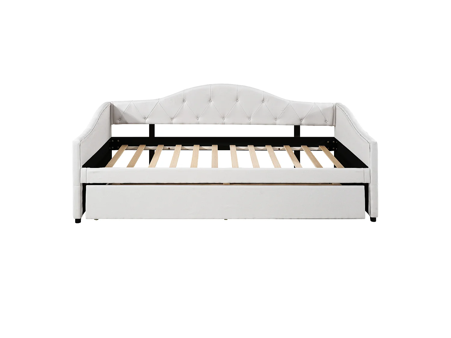 Cama auxiliar 90 x 200 cm com cama extensível 90 x 190 cm - Linho e MDF - 12 ripas - Carga máxima 150 kg - Bege (Colchão não incluído)