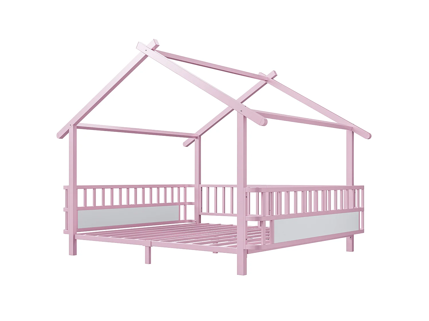 Lit cabane enfant 140 x 200 cm avec barrières de sécurité – Structure métal personnalisable – Rose (Sans matelas)
