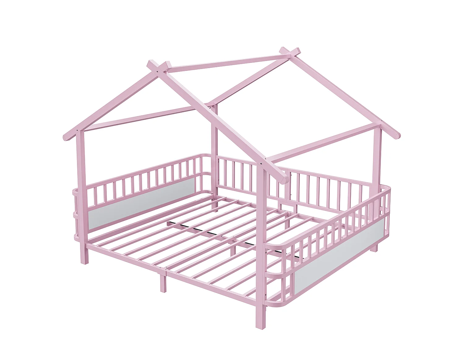 Lit cabane enfant 140 x 200 cm avec barrières de sécurité – Structure métal personnalisable – Rose (Sans matelas)