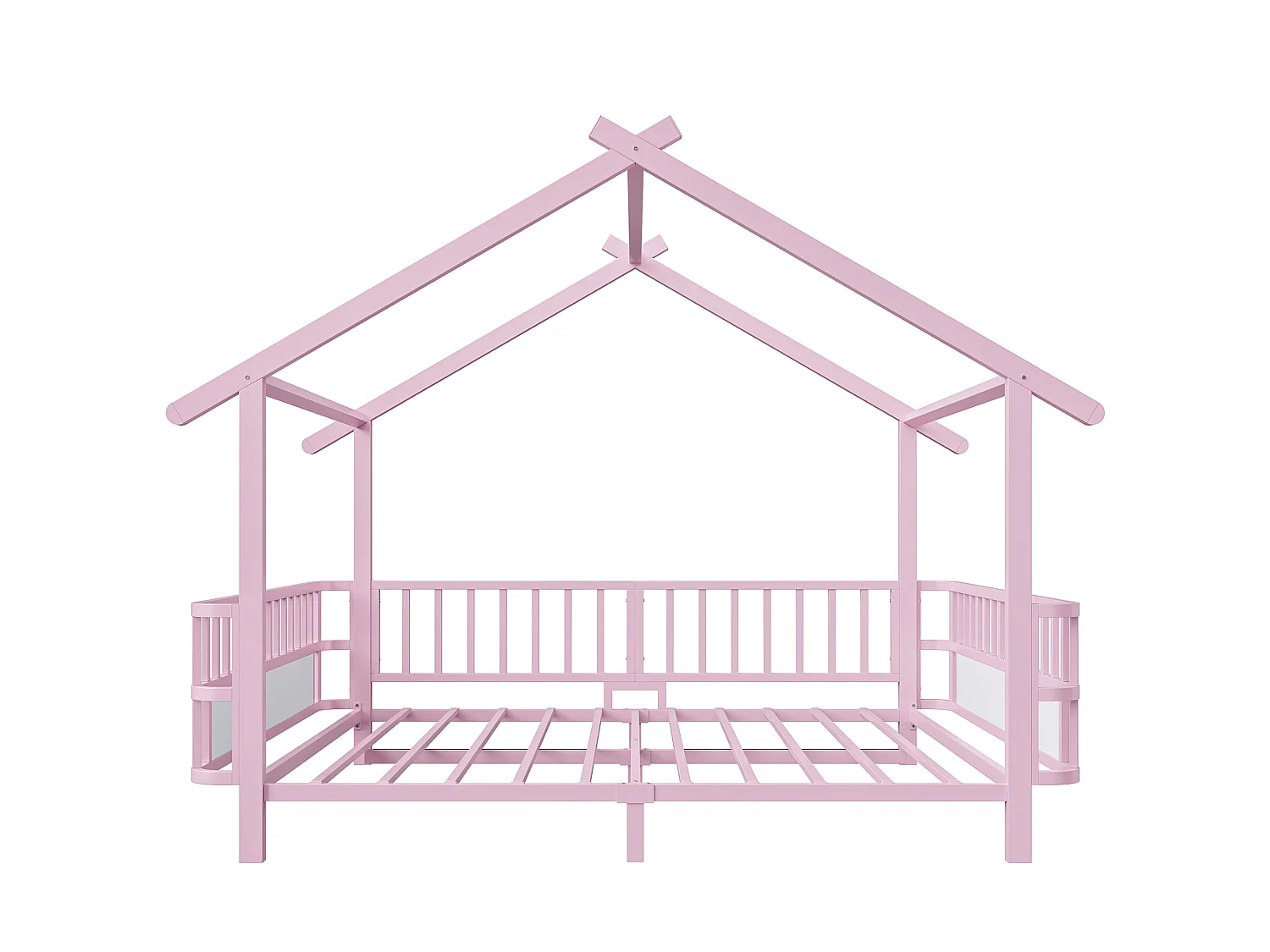 Lit cabane enfant 140 x 200 cm avec barrières de sécurité – Structure métal personnalisable – Rose (Sans matelas)