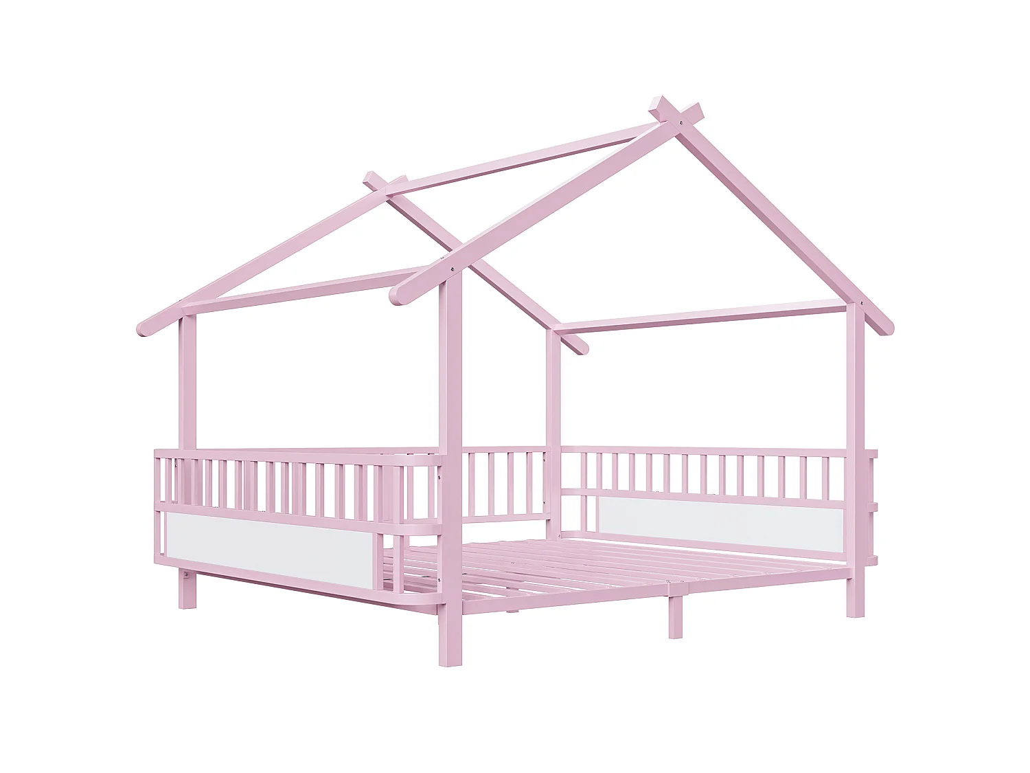 Lit cabane enfant 140 x 200 cm avec barrières de sécurité – Structure métal personnalisable – Rose (Sans matelas)