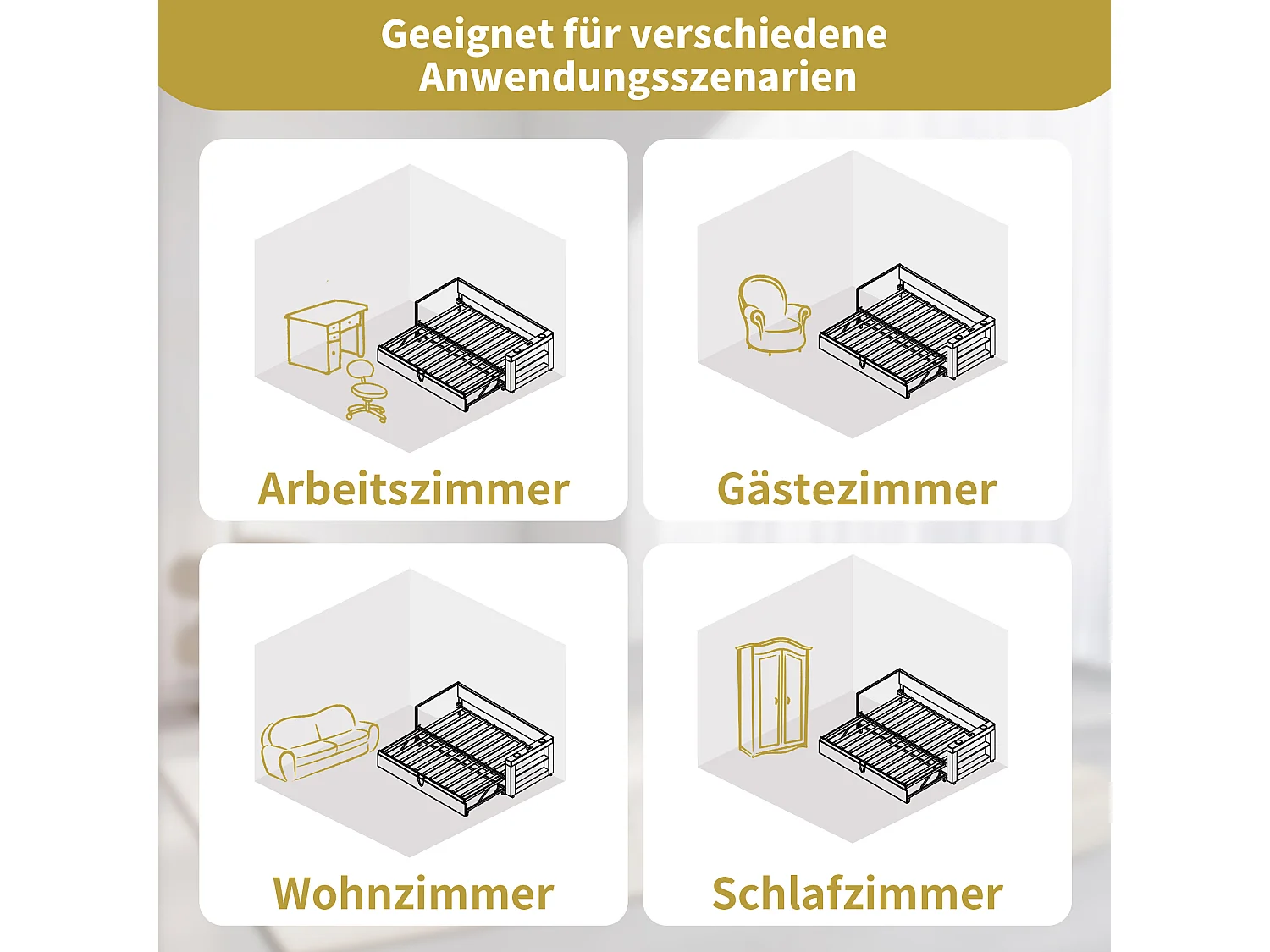 Letto estraibile 90/180 x 190 cm con 3 porte USB, USB-C, portabicchieri e ripiani portaoggetti - Cotone-lino - Beige (Materasso non incluso)