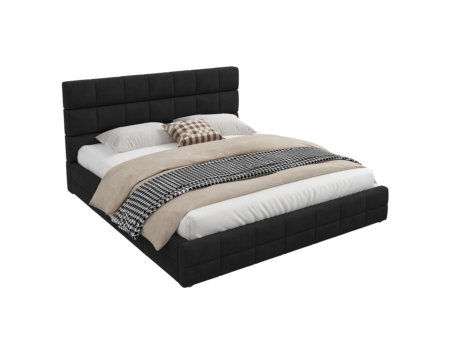 Gestoffeerd bed 180 x 200 cm met gewatteerd hoofdeinde - MDF, multiplex en fluweel - Zwart (matras niet inbegrepen)
