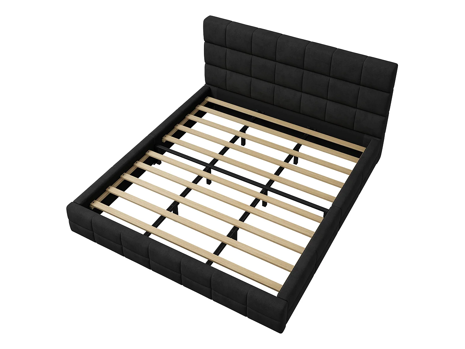 Gestoffeerd bed 180 x 200 cm met gewatteerd hoofdeinde - MDF, multiplex en fluweel - Zwart (matras niet inbegrepen)