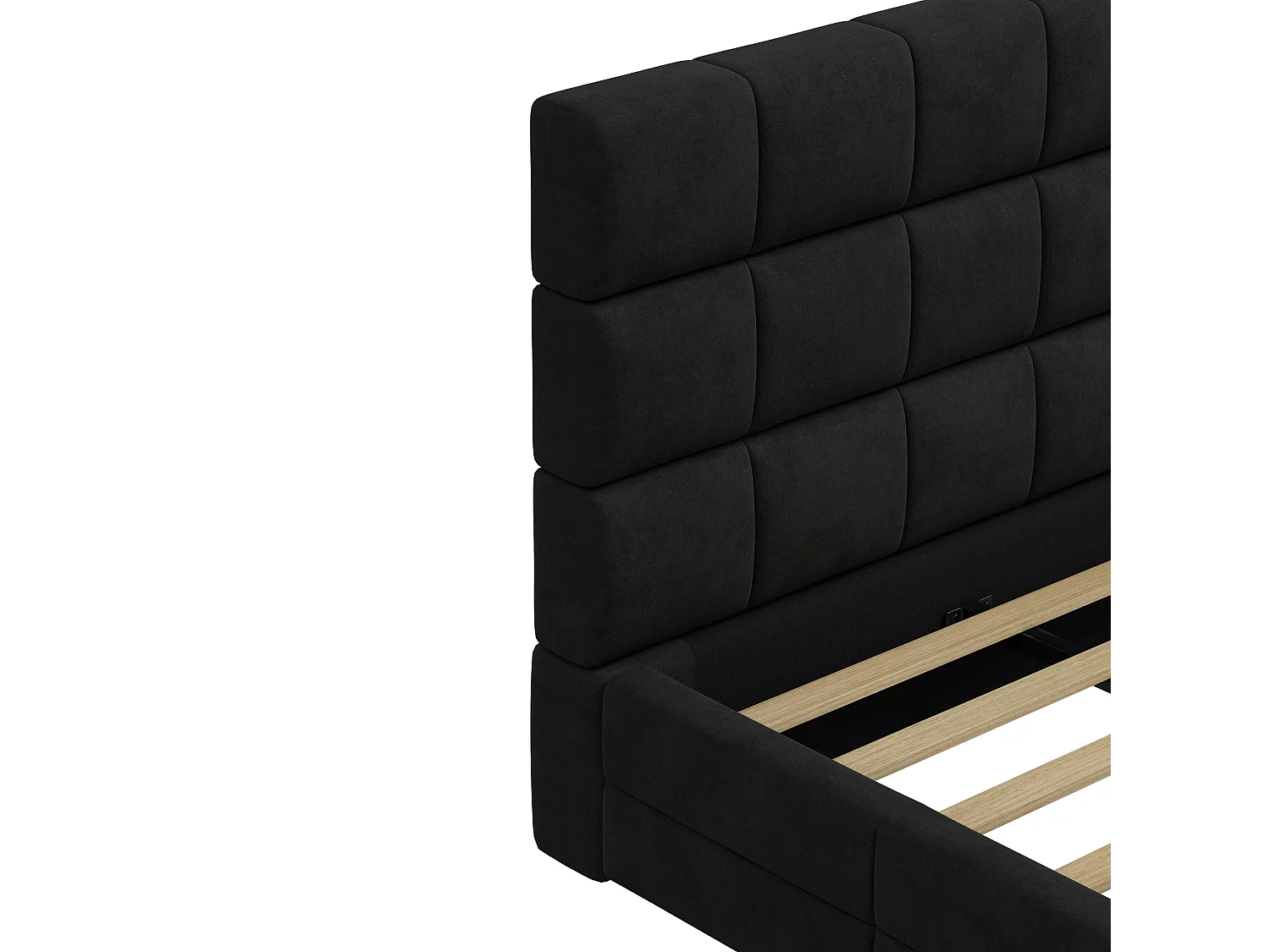 Gestoffeerd bed 180 x 200 cm met gewatteerd hoofdeinde - MDF, multiplex en fluweel - Zwart (matras niet inbegrepen)