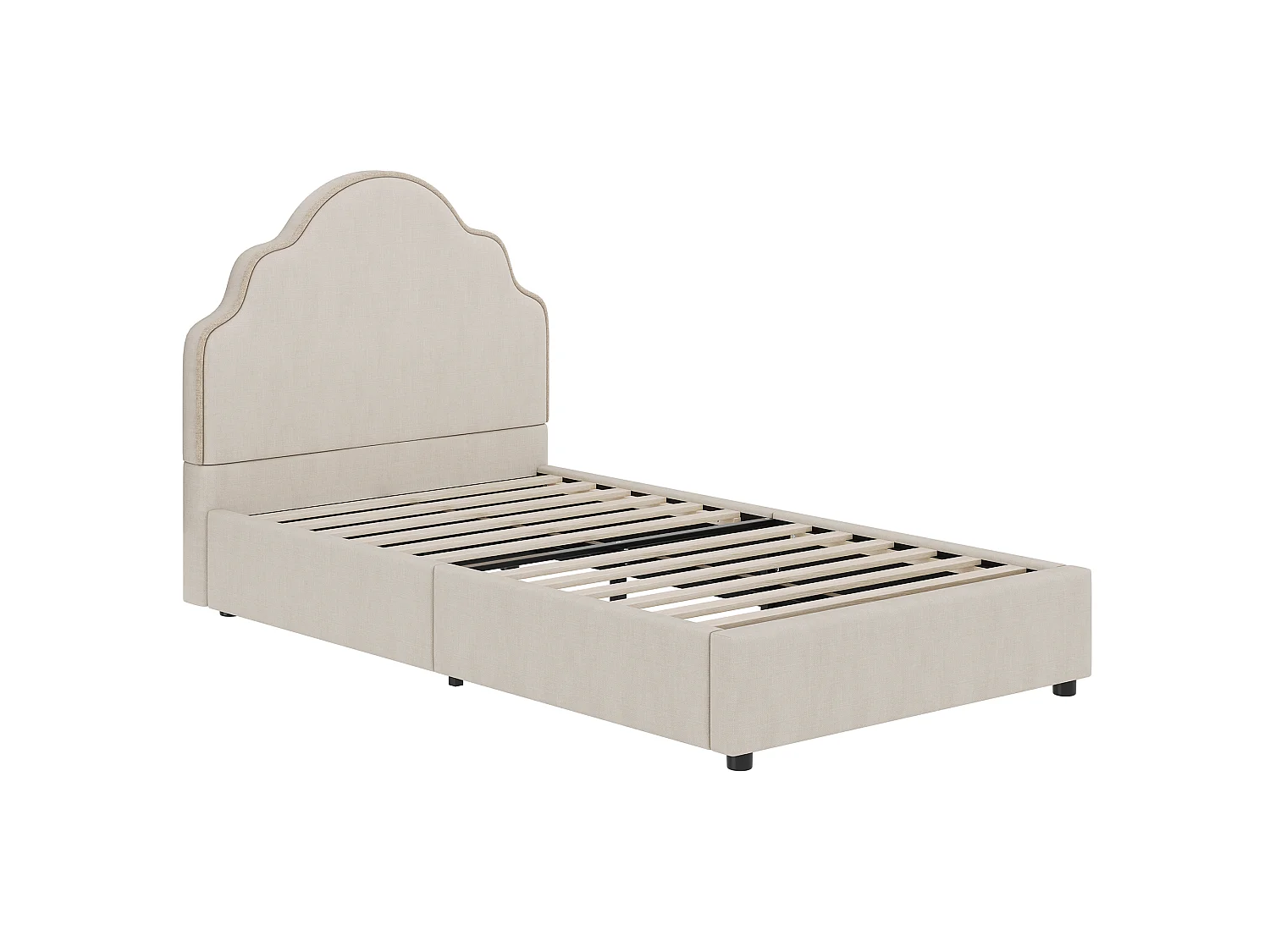 Lit capitonné enfant 90 x 200 cm avec tête de lit nuage et bords arrondis - Lin - 213,5 x 98,5 x 100 cm - Beige (Sans matelas)