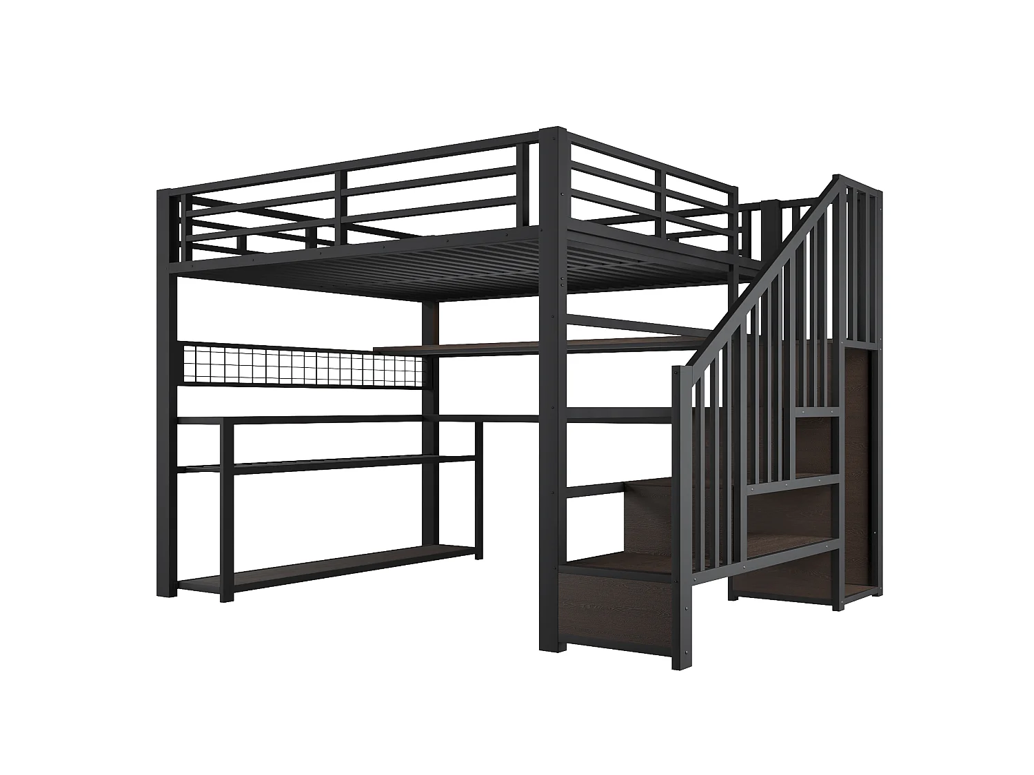 Lit mezzanine gaming en métal 140x200 avec éclairage LED - armoire - bureau et rangements - noir - 140 x 200 cm - Noir