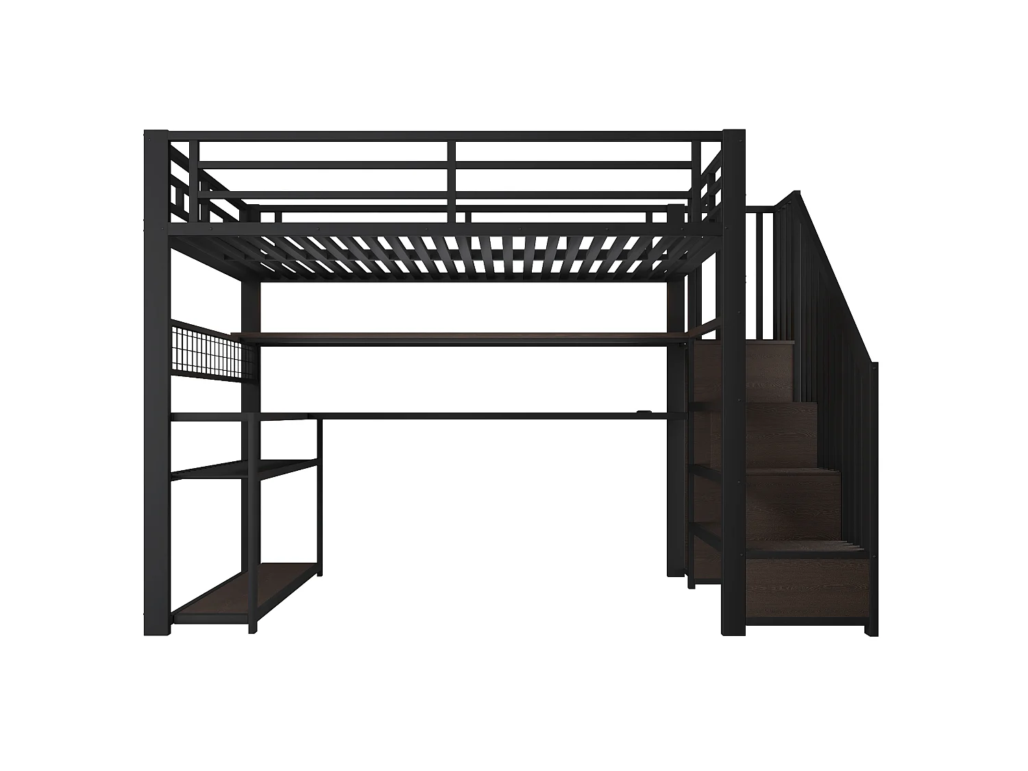 Lit mezzanine gaming en métal 140x200 avec éclairage LED - armoire - bureau et rangements - noir - 140 x 200 cm - Noir