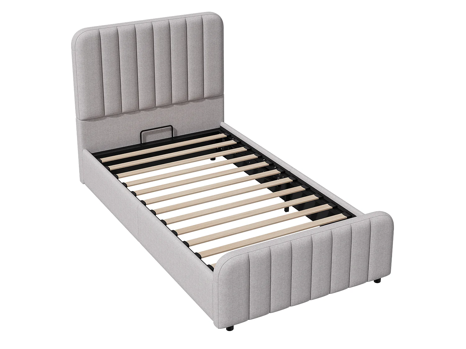 Gestoffeerd kinderbed 90 x 200 cm met wolkvormig hoofdeinde en afgeronde hoeken - Linnen - Grijs (Matras niet inbegrepen)