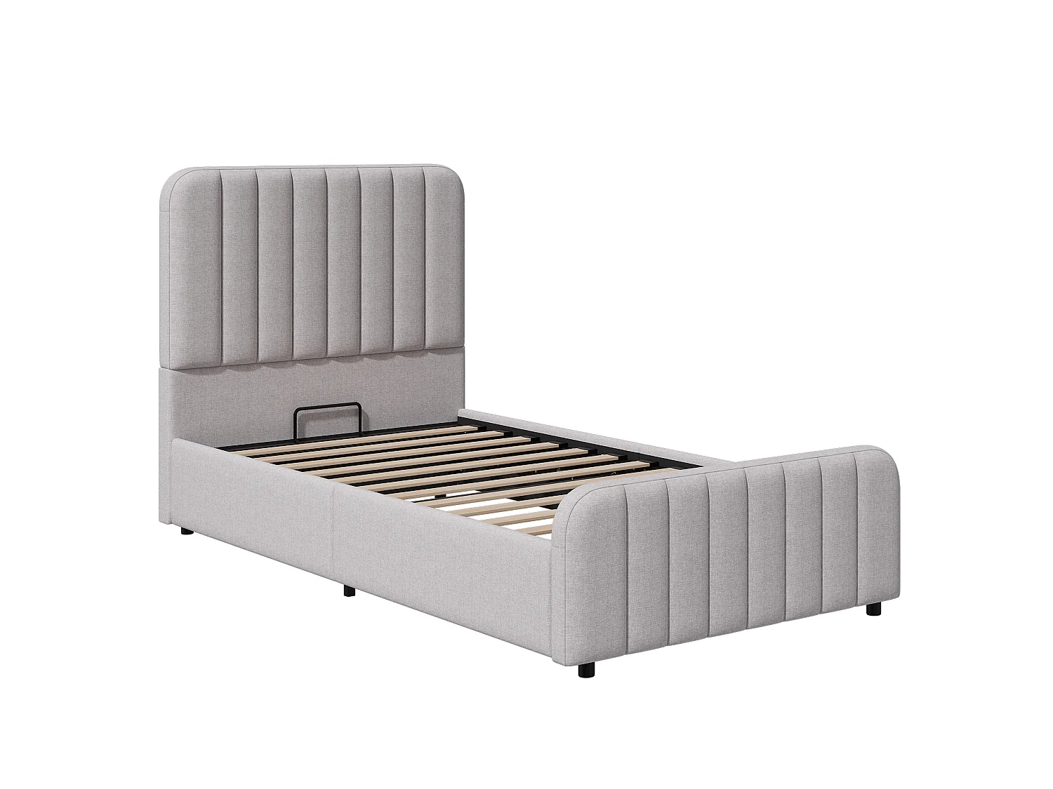 Gestoffeerd kinderbed 90 x 200 cm met wolkvormig hoofdeinde en afgeronde hoeken - Linnen - Grijs (Matras niet inbegrepen)