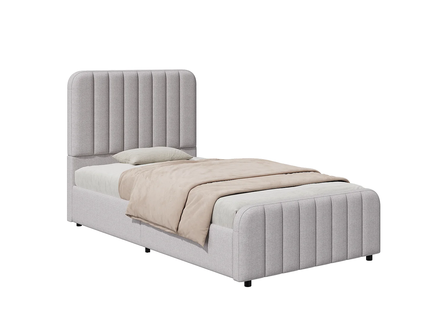 Gestoffeerd kinderbed 90 x 200 cm met wolkvormig hoofdeinde en afgeronde hoeken - Linnen - Grijs (Matras niet inbegrepen)