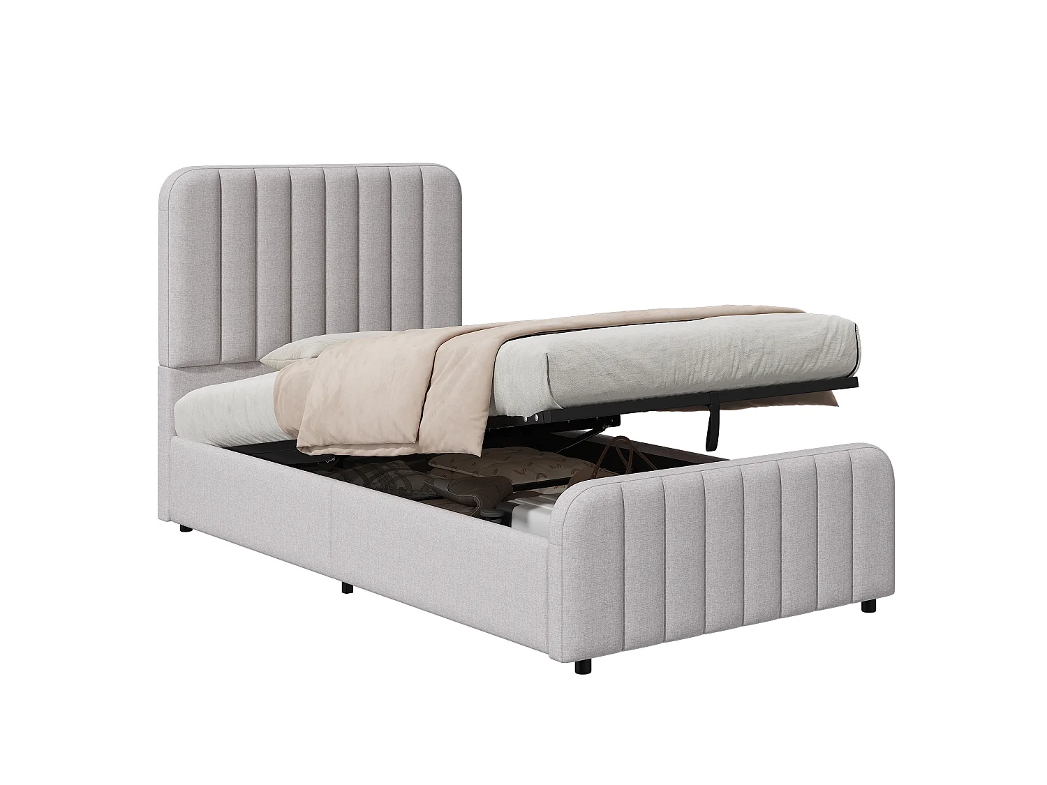 Gestoffeerd kinderbed 90 x 200 cm met wolkvormig hoofdeinde en afgeronde hoeken - Linnen - Grijs (Matras niet inbegrepen)