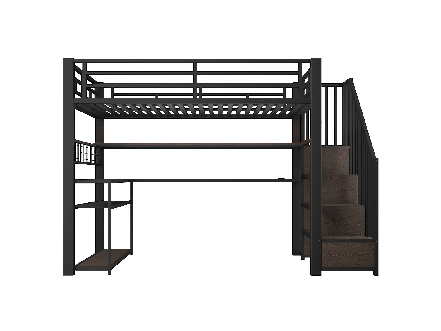 Lit mezzanine gaming en métal 90x200 avec éclairage LED - armoire - bureau et rangements - noir - 90 x 200 cm - Noir