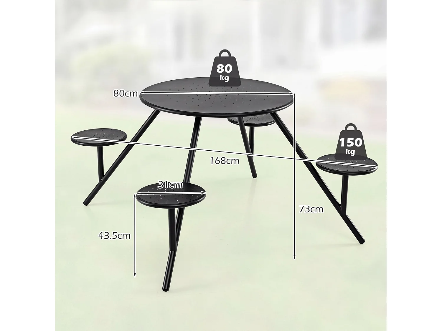 Rund trädgårdsbord med 4 sittplatser Trädgårdsbänk