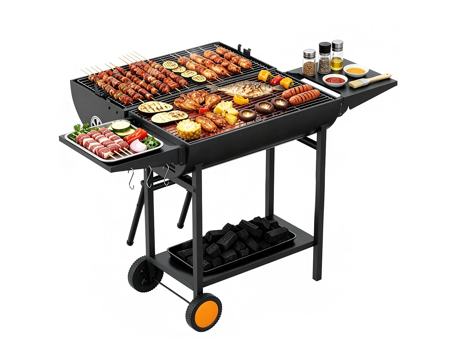 XXL barbecue au charbon double face,barbecue XXL avec grille | adapté pour moins et plus, fêtes et