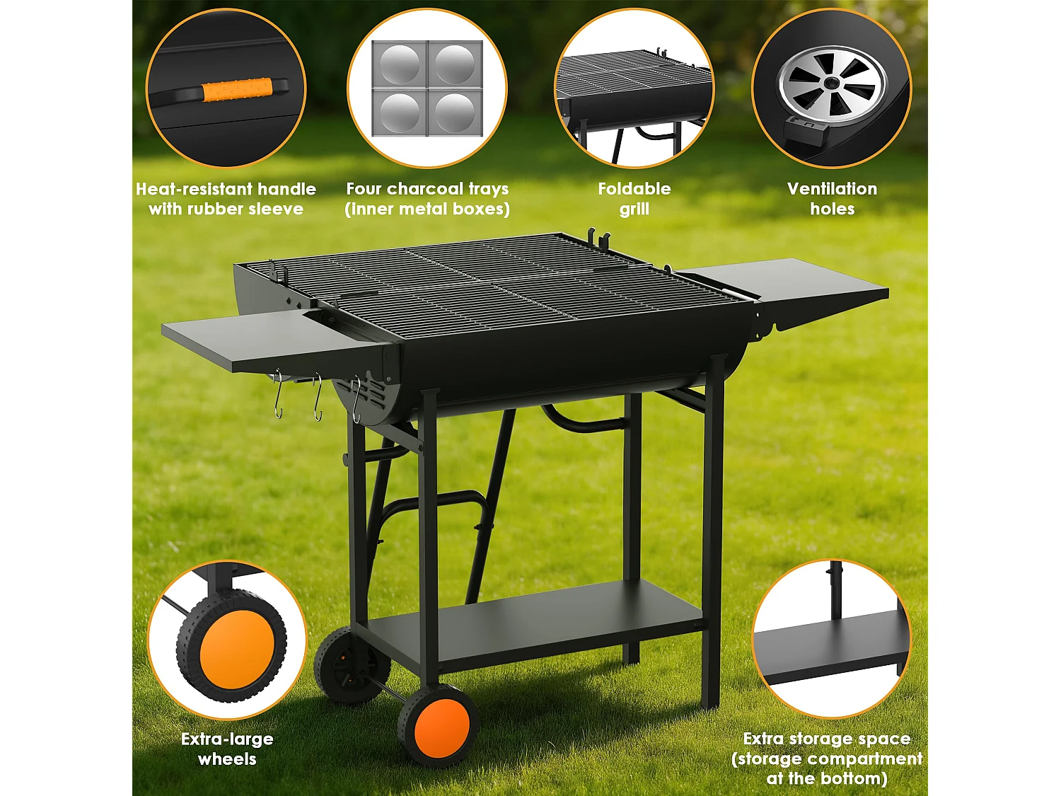 XXL barbecue au charbon double face,barbecue XXL avec grille | adapté pour moins et plus, fêtes et