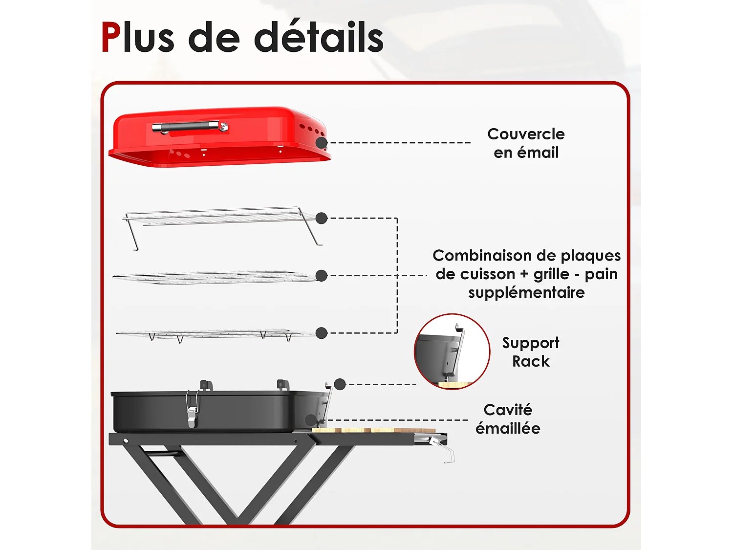 Barbecue charbon portable 2-en-1 barbecue fumoir, usage jardin terrasse camping