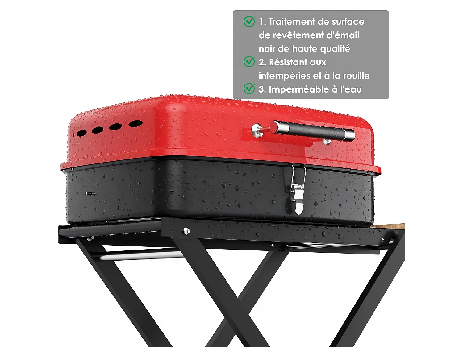 Barbecue charbon portable 2-en-1 barbecue fumoir, usage jardin terrasse camping