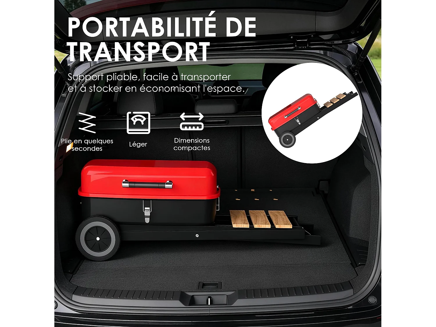 Barbecue charbon portable 2-en-1 barbecue fumoir, usage jardin terrasse camping