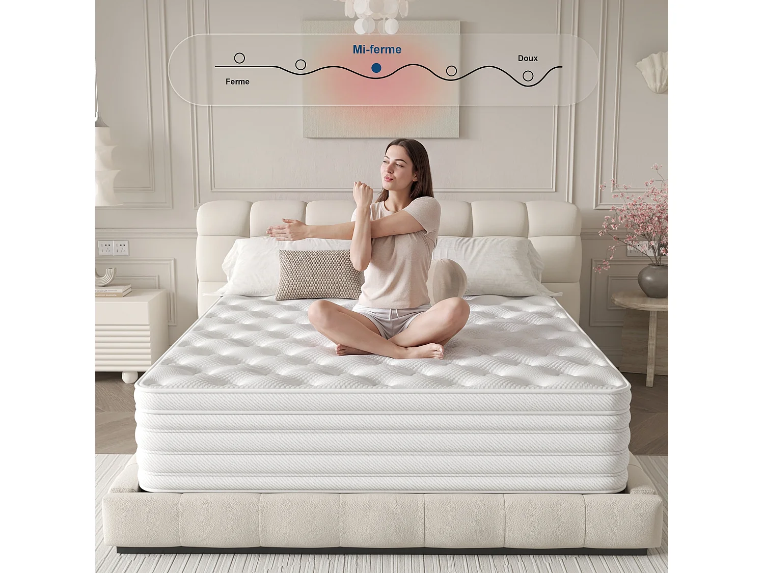 Matelas 140x190x28 cm, fermeté moyenne H3/H4,matelas hybride à ressorts ensachés