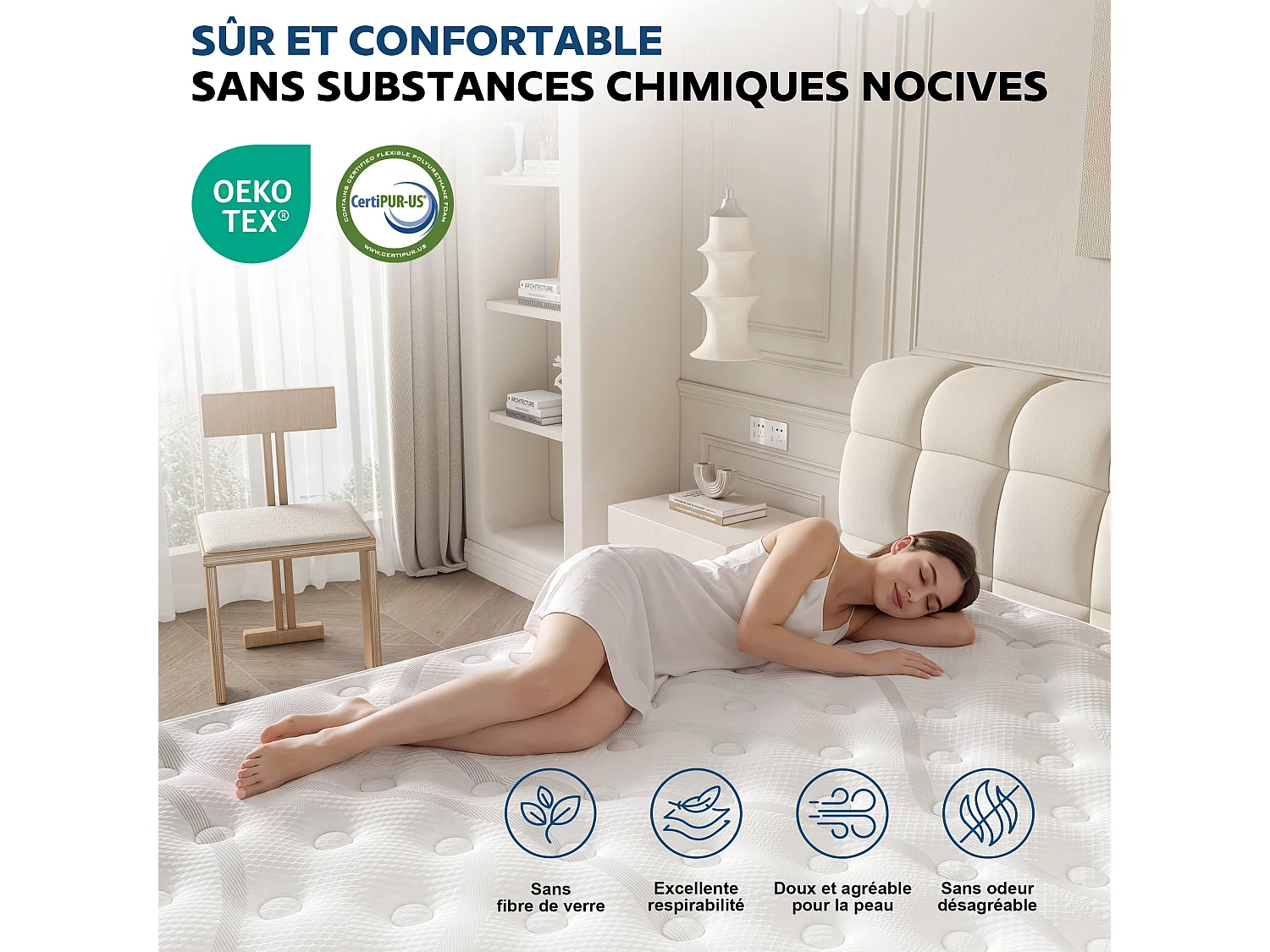 Matelas 140x190x28 cm, fermeté moyenne H3/H4,matelas hybride à ressorts ensachés