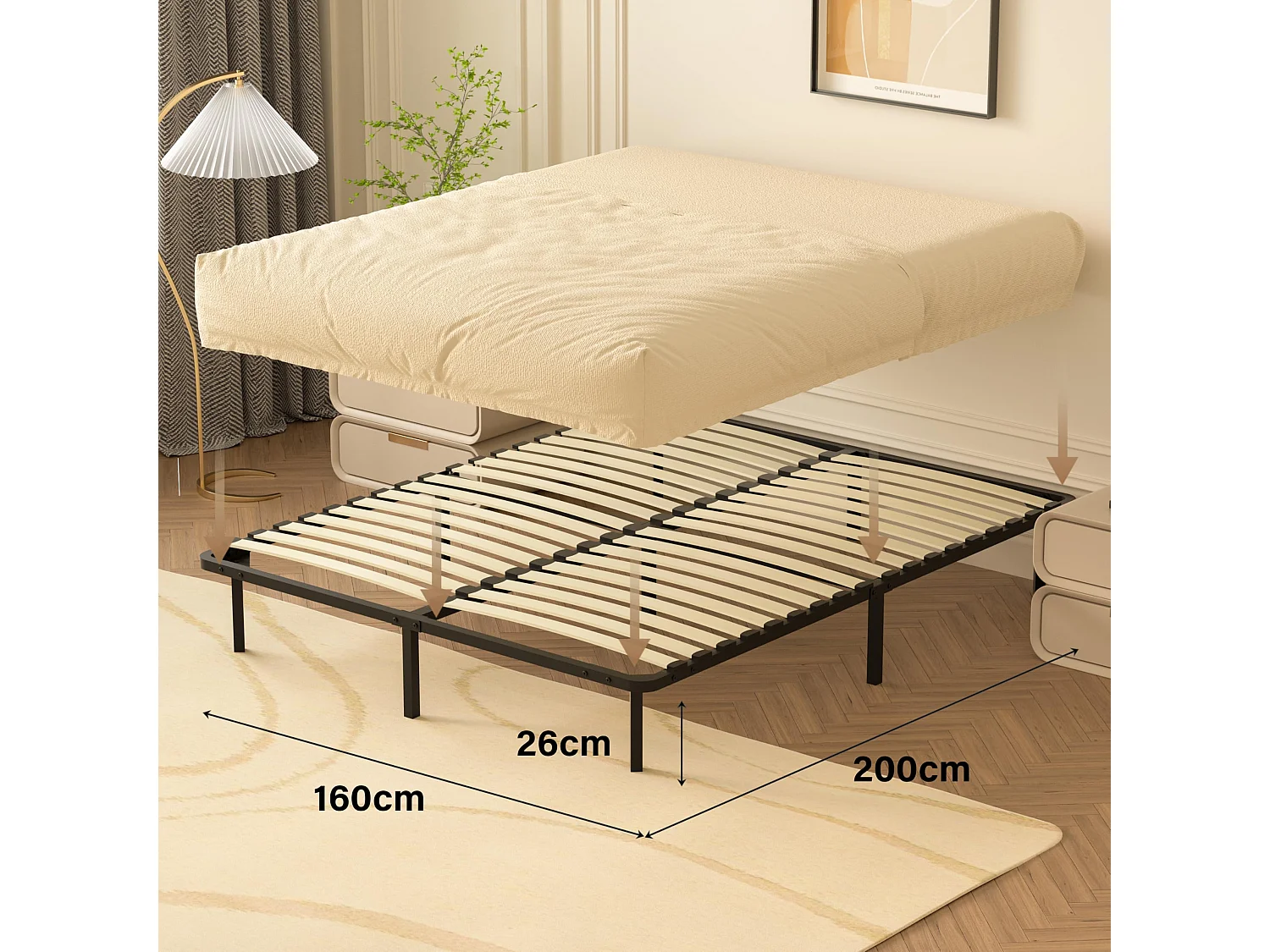 Ensemble Matelas Ressorts et Sommier 160x200, Mémoire De Forme, Ep:25cm