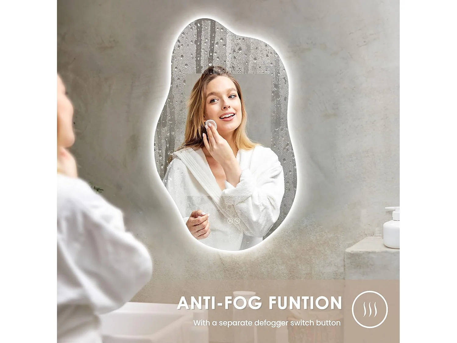 Dripex Miroir Salle de Bain 52 x 85cm, Miroir Asymétrique Salle de Bain avec éclairage LED, Interrupteur Tactile, Lumière Réglable 3 Couleurs, Anti-buée, Mémoire