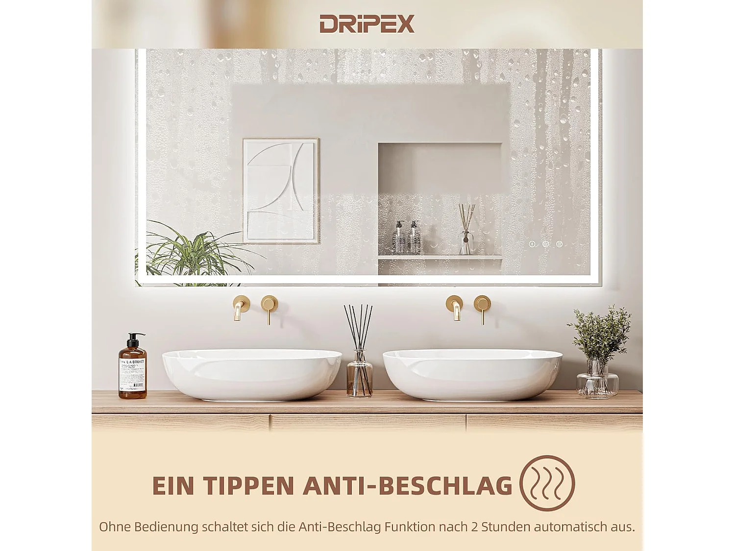Dripex Badkamerspiegel met verlichting 120x80 cm, dimbare wandspiegel met verlichting, 3 lichtkleuren, geheugenfunctie en touchschakelaar