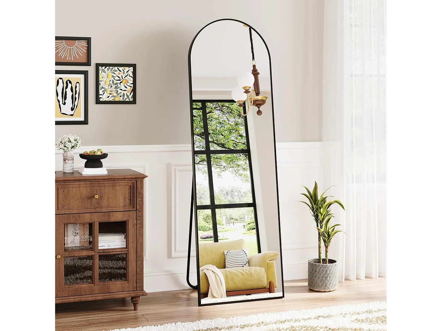 Dripex Miroir sur Pied Arqué, Grand Miroir Mural avec Cadre en Aluminium 150x40cm, Miroir en Pied Penché ou Suspendu pour Salon, Chambre, Salon, Entrée-Noir