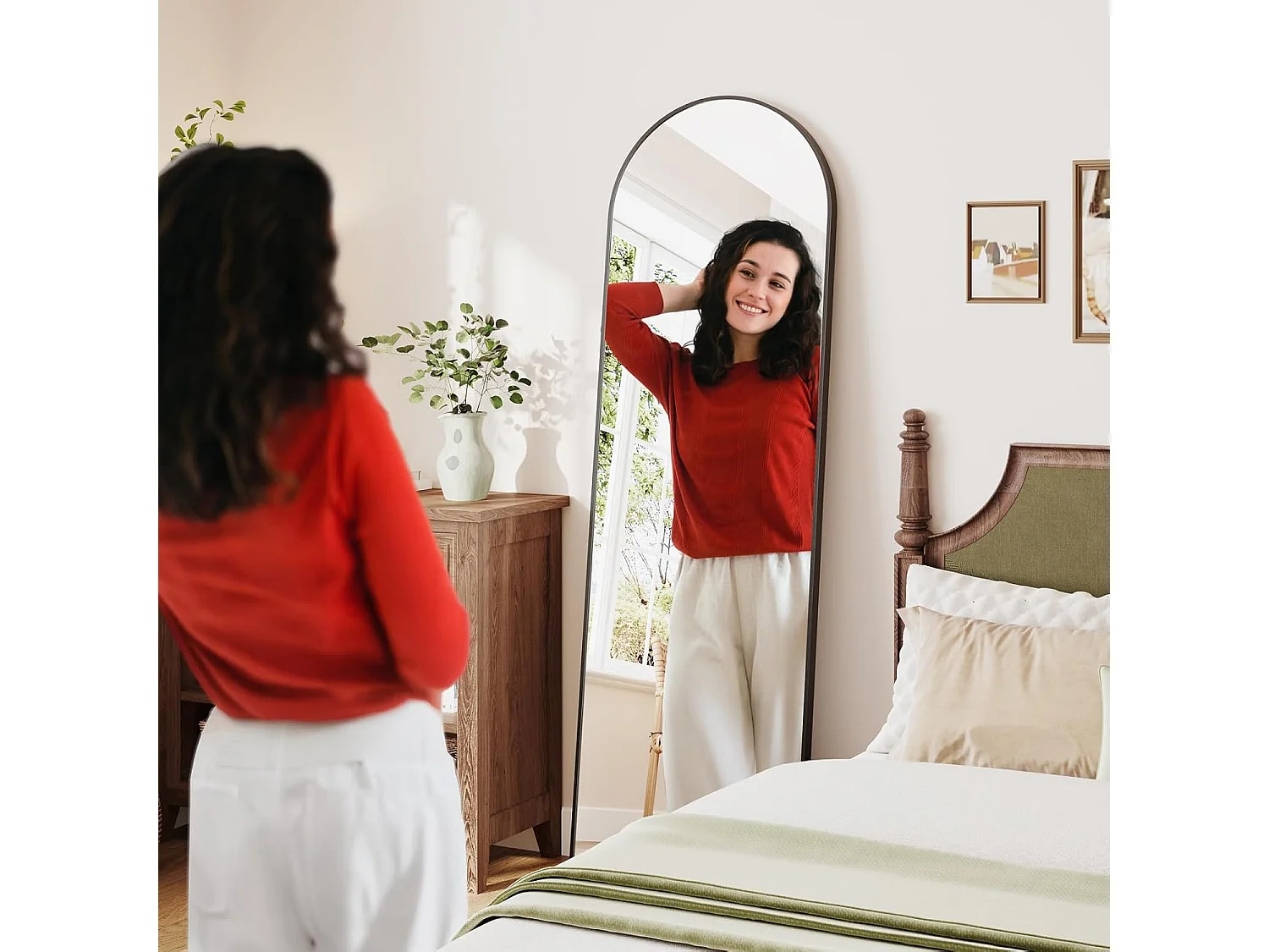 Dripex Miroir sur Pied Arqué, Grand Miroir Mural avec Cadre en Aluminium 150x40cm, Miroir en Pied Penché ou Suspendu pour Salon, Chambre, Salon, Entrée-Noir