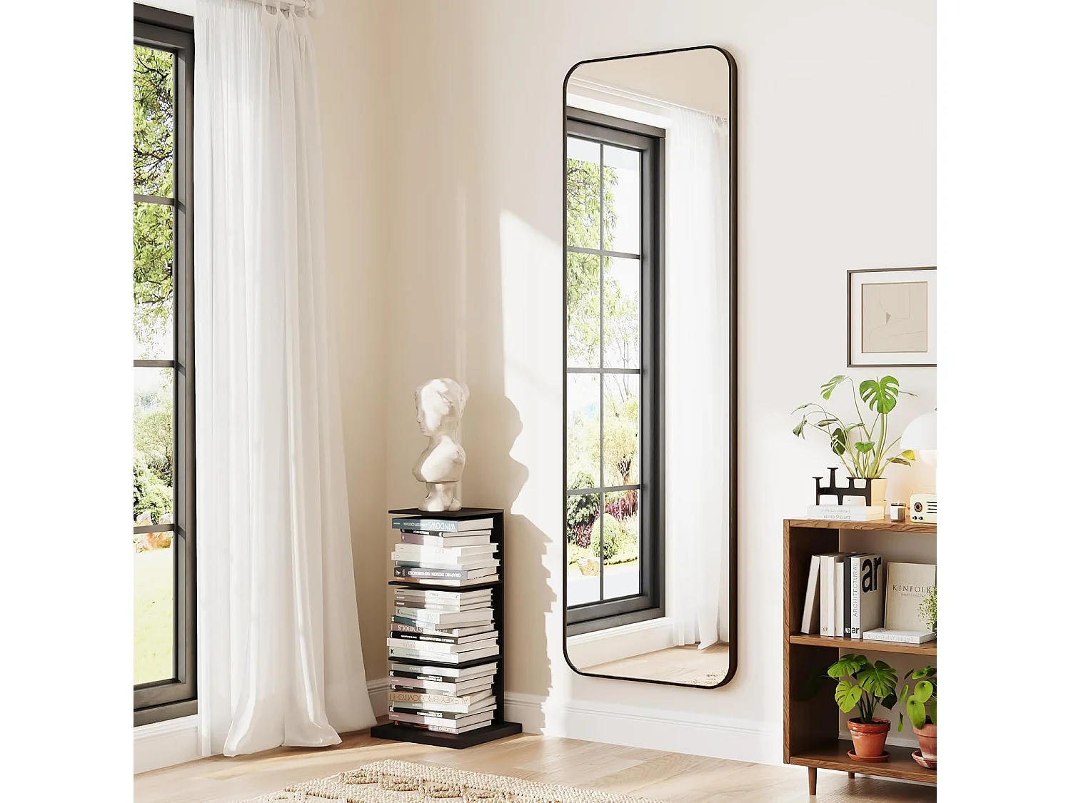 Dripex Grand Miroir 150×40cm avec Coins Arrondis, Miroir sur Pied ou Suspendu avec Cadre en Alliage d'Aluminium Idéal pour Dressing, Chambre à Coucher, Salon-Noir